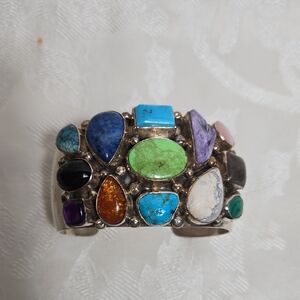 Emer Thompson Mixed Stone Sterling Silver Navajo Cuff Bracelet